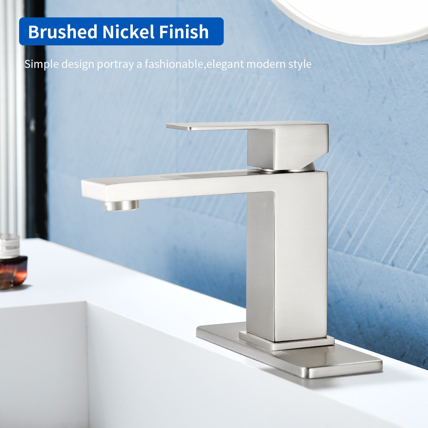 Stainless Steel Basin Faucets Square One Handle Hot and Cold Water Mixer Hotel Vanity Faucet for Bathroom