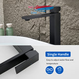 Tall Vessel Sink Faucet Single lever Square Single Hole Bathroom Faucet with drain stopper & Water Supply Lines