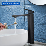 Tall Vessel Sink Faucet Single lever Square Single Hole Bathroom Faucet with drain stopper & Water Supply Lines