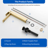Tall Vessel Sink Faucet Single lever Square Single Hole Bathroom Faucet with drain stopper & Water Supply Lines