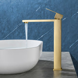 Tall Vessel Sink Faucet Single lever Square Single Hole Bathroom Faucet with drain stopper & Water Supply Lines