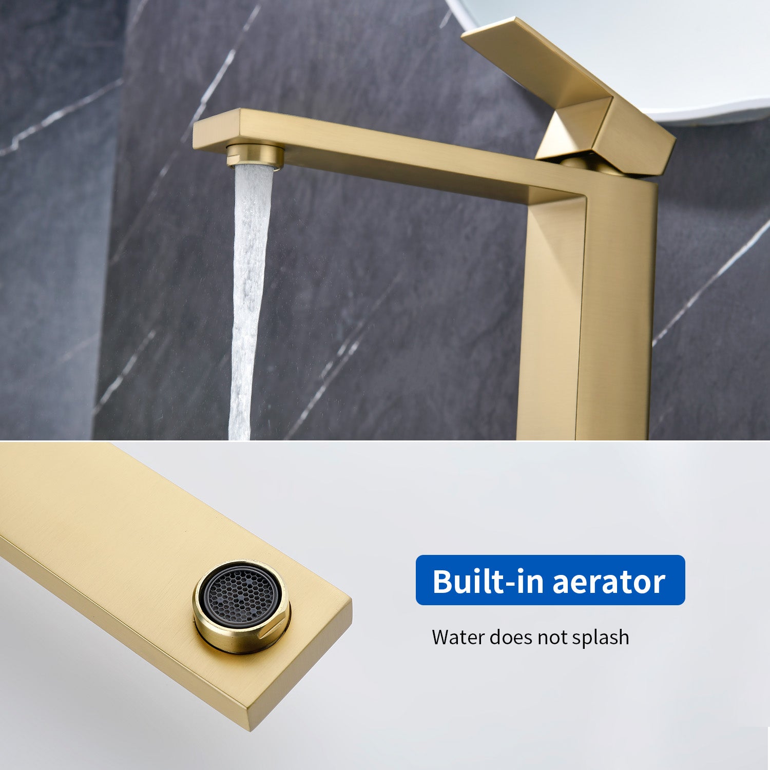 Tall Vessel Sink Faucet Single lever Square Single Hole Bathroom Faucet with drain stopper & Water Supply Lines