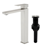 Tall Vessel Sink Faucet Single lever Square Single Hole Bathroom Faucet with drain stopper & Water Supply Lines