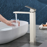 Tall Vessel Sink Faucet Single lever Square Single Hole Bathroom Faucet with drain stopper & Water Supply Lines