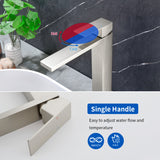 Tall Vessel Sink Faucet Single lever Square Single Hole Bathroom Faucet with drain stopper & Water Supply Lines
