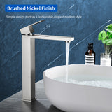 Tall Vessel Sink Faucet Single lever Square Single Hole Bathroom Faucet with drain stopper & Water Supply Lines
