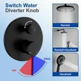 Wall Mount Round 2 way shower kit 9 inch ABS Shower Heads set with 6-spray Hand Shower in Matte Black