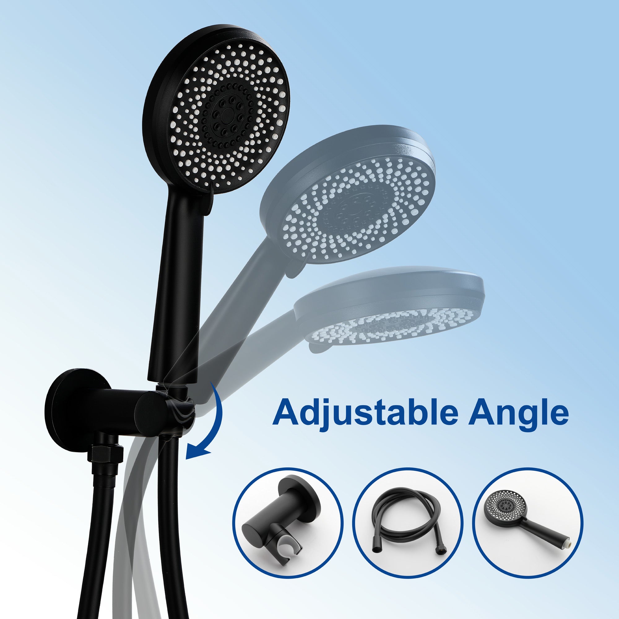 Wall Mount Round 2 way shower kit 9 inch ABS Shower Heads set with 6-spray Hand Shower in Matte Black