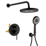 Wall Mount Round 2 way shower kit 9 inch ABS Shower Heads set with 6-spray Hand Shower in Matte Black