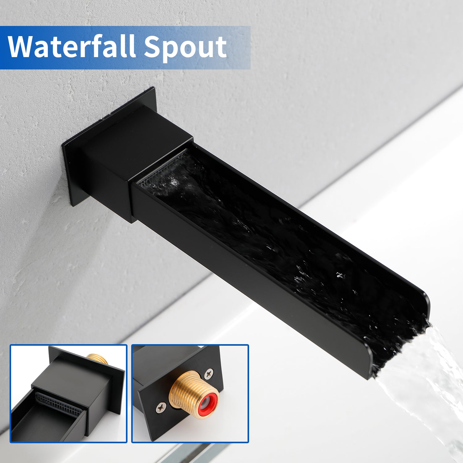 Wall Mounted Rainfall Bathroom Shower System 10 Inch square Rain Shower Head with Waterfall Spout