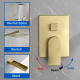Wall Mounted Rainfall Bathroom Shower System 10 Inch square Rain Shower Head with Waterfall Spout