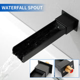 8" Square Rain Shower Head Systems with Waterfall Tub Spout,2 Functions Wall Mounted Shower Trim Kit