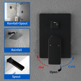 8" Square Rain Shower Head Systems with Waterfall Tub Spout,2 Functions Wall Mounted Shower Trim Kit