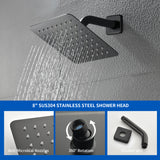8" Square Rain Shower Head Systems with Waterfall Tub Spout,2 Functions Wall Mounted Shower Trim Kit
