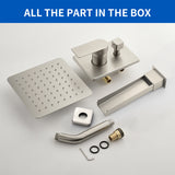 8" Square Rain Shower Head Systems with Waterfall Tub Spout,2 Functions Wall Mounted Shower Trim Kit