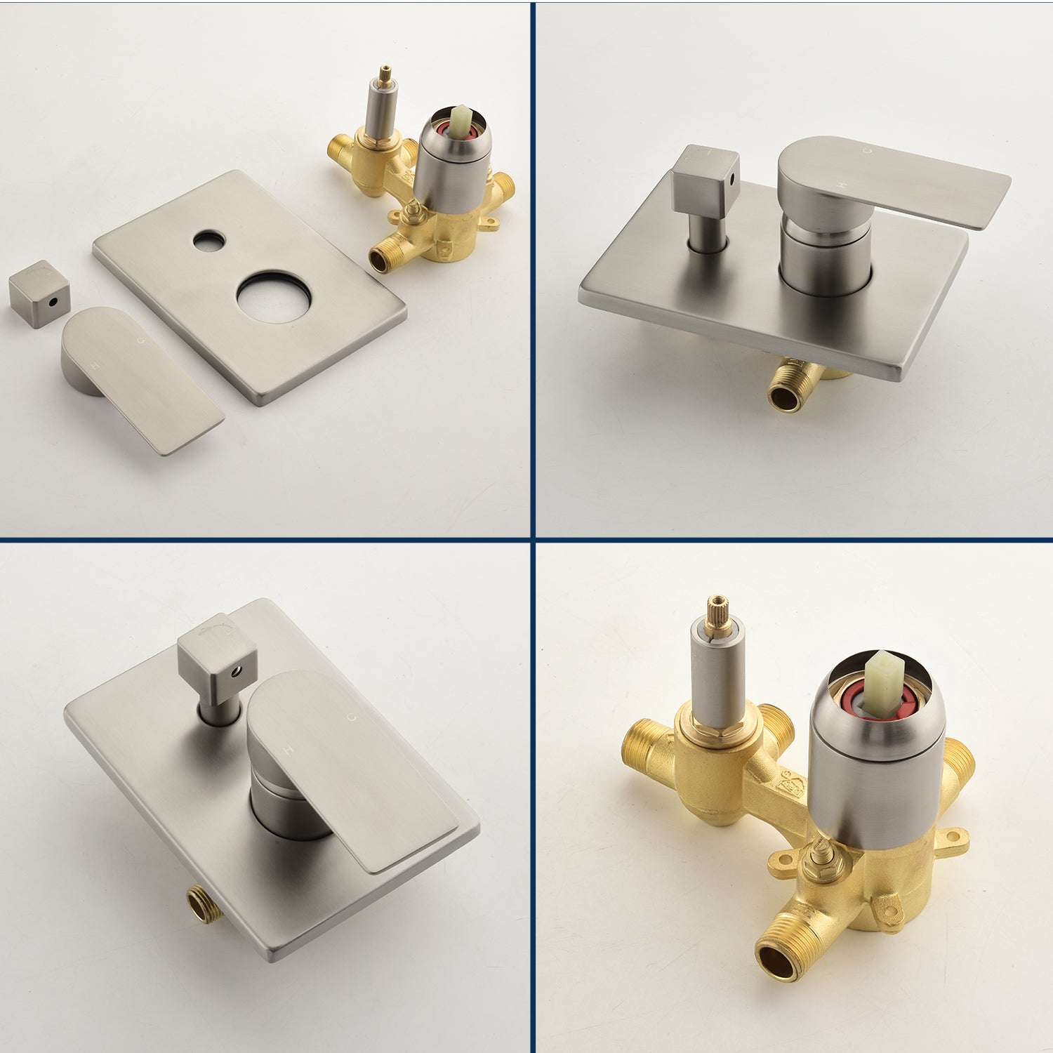 8" Square Rain Shower Head Systems with Waterfall Tub Spout,2 Functions Wall Mounted Shower Trim Kit