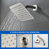 8" Square Rain Shower Head Systems with Waterfall Tub Spout,2 Functions Wall Mounted Shower Trim Kit