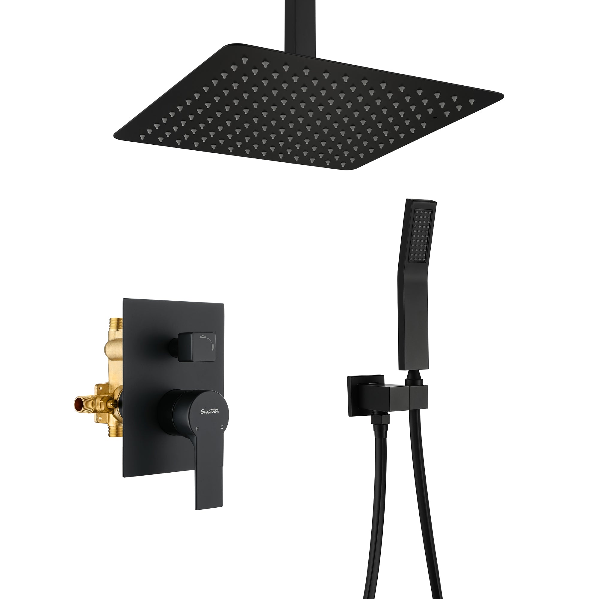 Ceiling Mounted Rain Shower System, SHAMANDA Luxury Brass Shower Faucet Set with 12 Inch Shower Head and Hand Shower