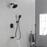 Luxury Tub Shower Faucet Set with Round-in Valve, Wall Mounted Shower System with Waterfall Tub Spout and 6-Setting Rain Shower Head with 9-Setting Handheld