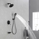 Luxury Tub Shower Faucet Set with Round-in Valve, Wall Mounted Shower System with Waterfall Tub Spout and 6-Setting Rain Shower Head with 9-Setting Handheld