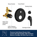 Luxury Tub Shower Faucet Set with Round-in Valve, Wall Mounted Shower System with Waterfall Tub Spout and 6-Setting Rain Shower Head with 9-Setting Handheld