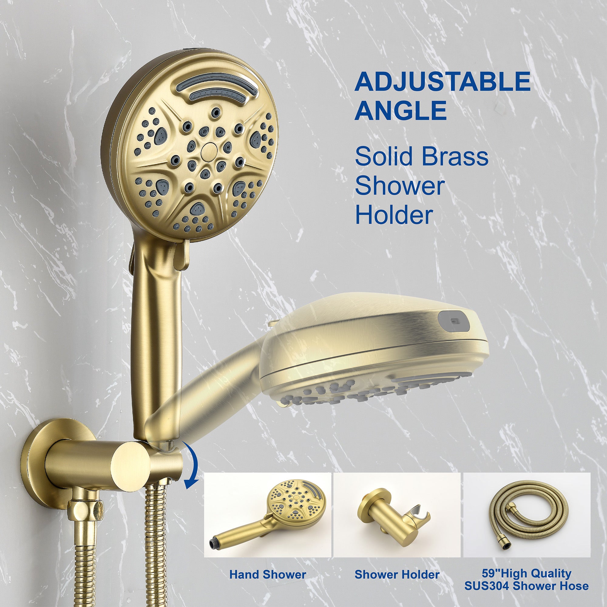 Luxury Tub Shower Faucet Set with Round-in Valve, Wall Mounted Shower System with Waterfall Tub Spout and 6-Setting Rain Shower Head with 9-Setting Handheld