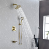 Luxury Tub Shower Faucet Set with Round-in Valve, Wall Mounted Shower System with Waterfall Tub Spout and 6-Setting Rain Shower Head with 9-Setting Handheld