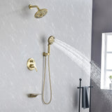 Luxury Tub Shower Faucet Set with Round-in Valve, Wall Mounted Shower System with Waterfall Tub Spout and 6-Setting Rain Shower Head with 9-Setting Handheld