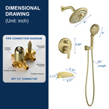Luxury Tub Shower Faucet Set with Round-in Valve, Wall Mounted Shower System with Waterfall Tub Spout and 6-Setting Rain Shower Head with 9-Setting Handheld