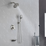 Luxury Tub Shower Faucet Set with Round-in Valve, Wall Mounted Shower System with Waterfall Tub Spout and 6-Setting Rain Shower Head with 9-Setting Handheld