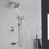 Luxury Tub Shower Faucet Set with Round-in Valve, Wall Mounted Shower System with Waterfall Tub Spout and 6-Setting Rain Shower Head with 9-Setting Handheld