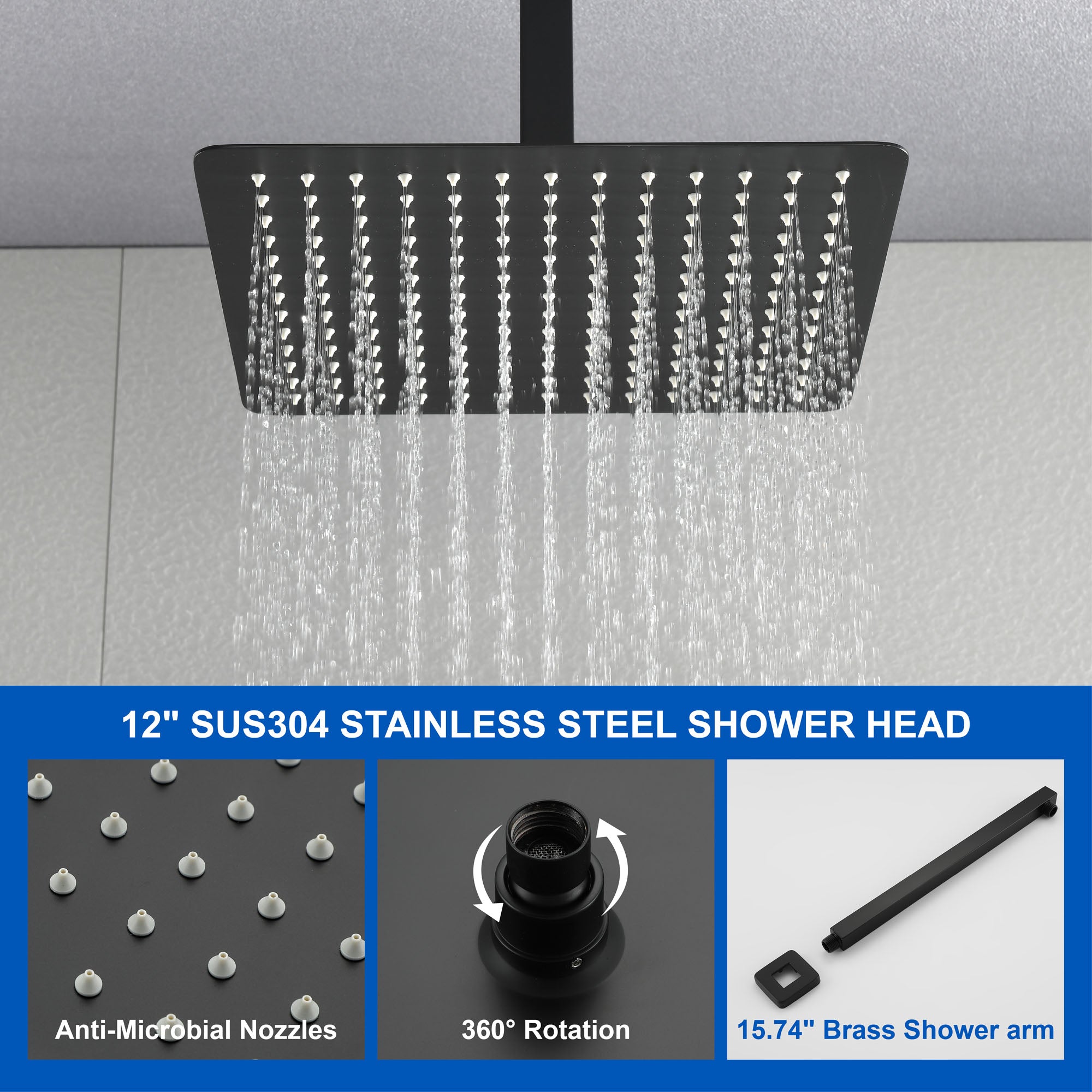 Luxury Tub Shower Faucet Combo Set with Rough-in Valve, Wall Mounted Shower System with Tub Spout Bathroom Shower Fixture Shower Valve and Trim Kit
