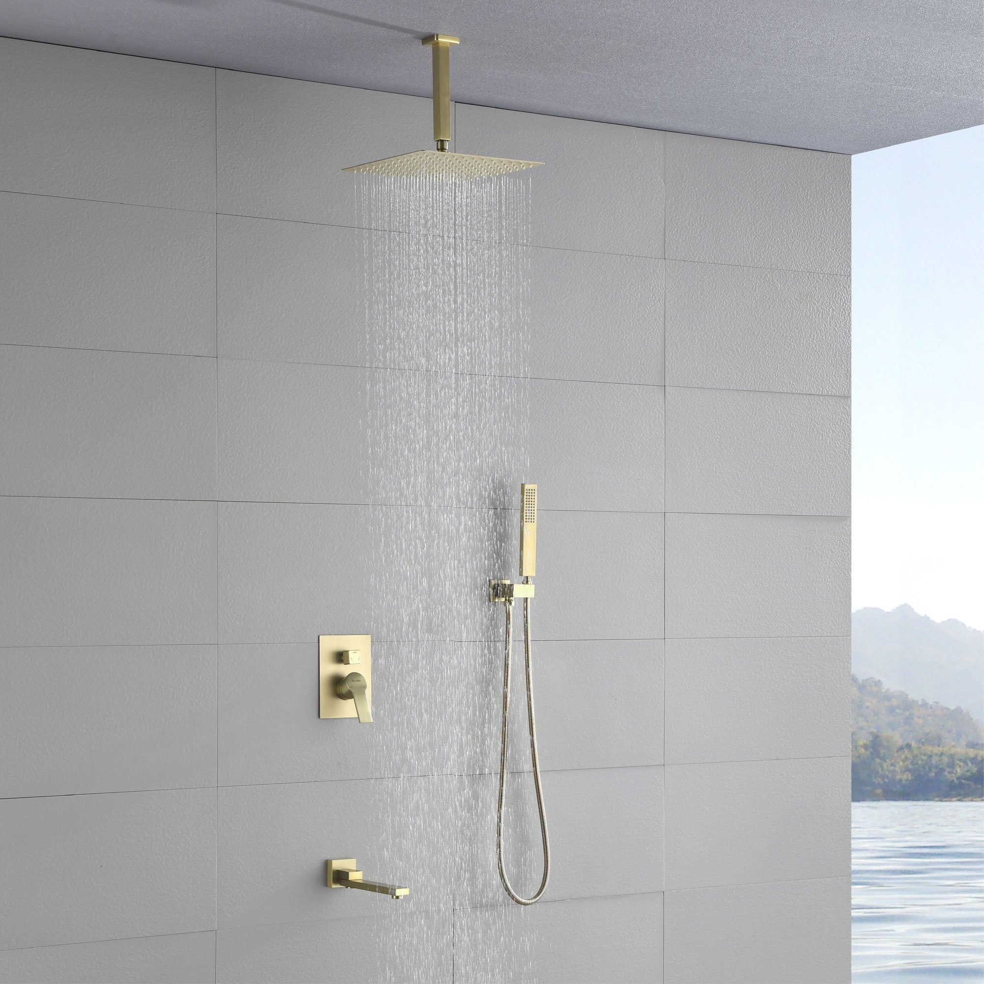 Luxury Tub Shower Faucet Combo Set with Rough-in Valve, Wall Mounted Shower System with Tub Spout Bathroom Shower Fixture Shower Valve and Trim Kit
