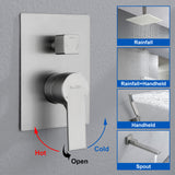 Luxury Tub Shower Faucet Combo Set with Rough-in Valve, Wall Mounted Shower System with Tub Spout Bathroom Shower Fixture Shower Valve and Trim Kit
