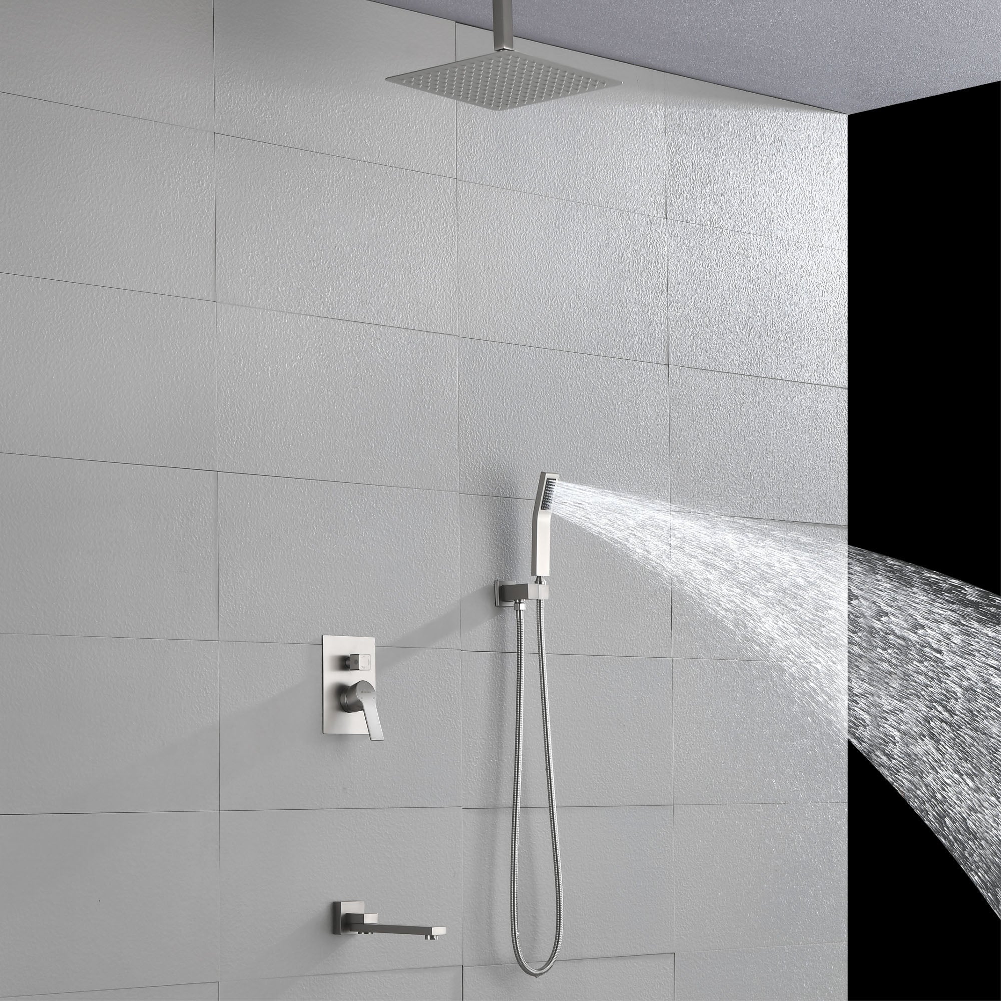 Luxury Tub Shower Faucet Combo Set with Rough-in Valve, Wall Mounted Shower System with Tub Spout Bathroom Shower Fixture Shower Valve and Trim Kit