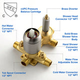 Luxury Tub Shower Faucet Combo Set with Rough-in Valve, Wall Mounted Shower System with Tub Spout Bathroom Shower Fixture Shower Valve and Trim Kit
