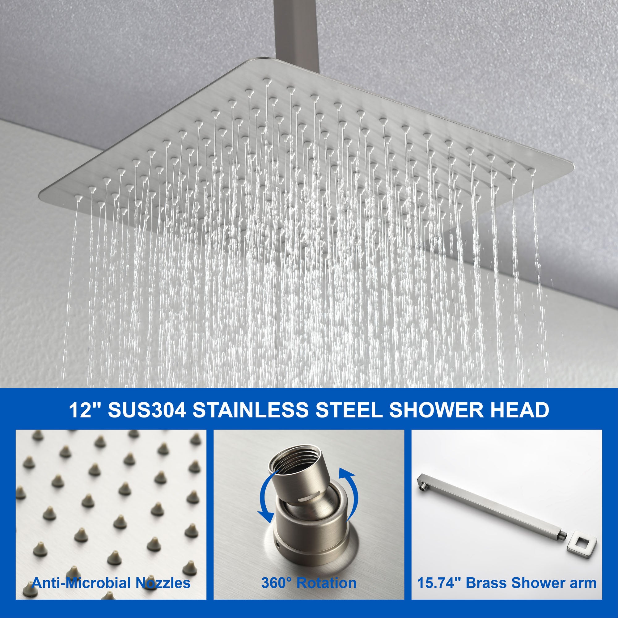 Luxury Tub Shower Faucet Combo Set with Rough-in Valve, Wall Mounted Shower System with Tub Spout Bathroom Shower Fixture Shower Valve and Trim Kit