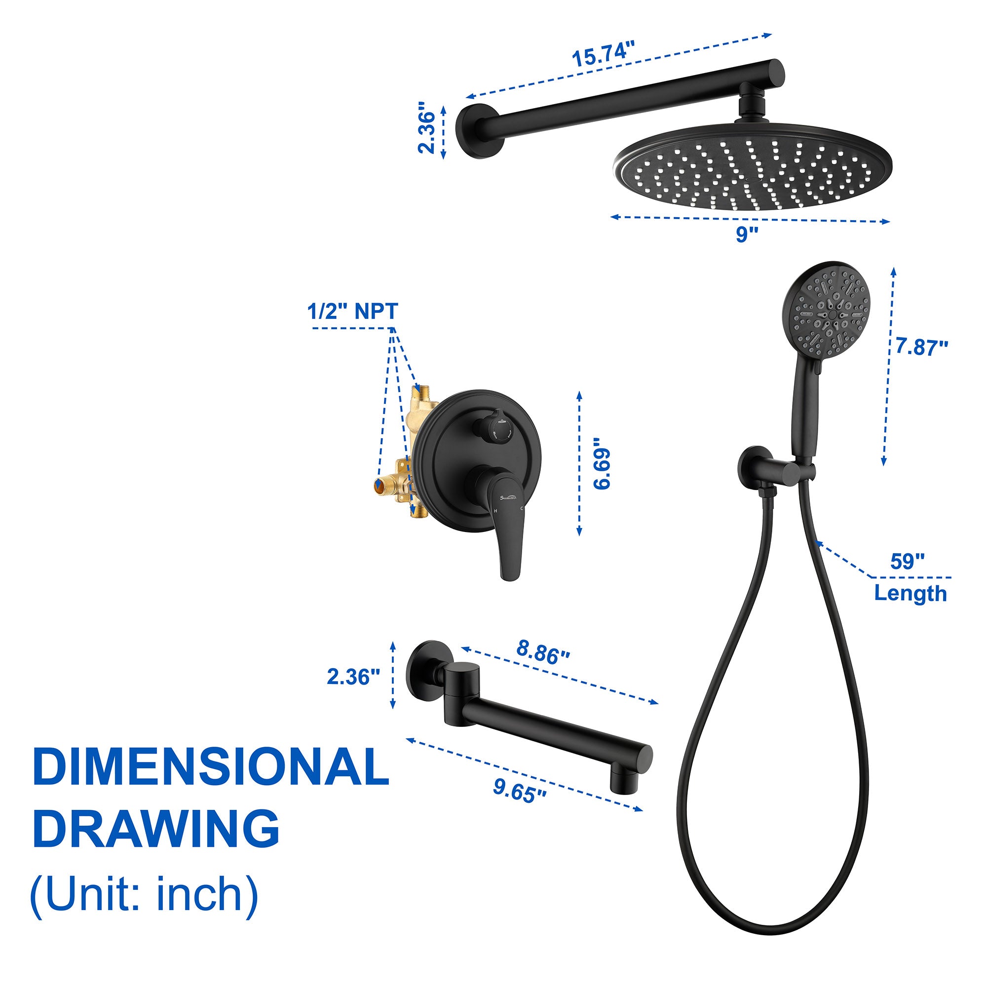 Shower Faucet Set with Tub Spout Luxury Tub Shower Faucet Combo Set with 9 inches Shower Head and Handheld Shower Bathroom Shower Valve Trim Kit Shower Fixture