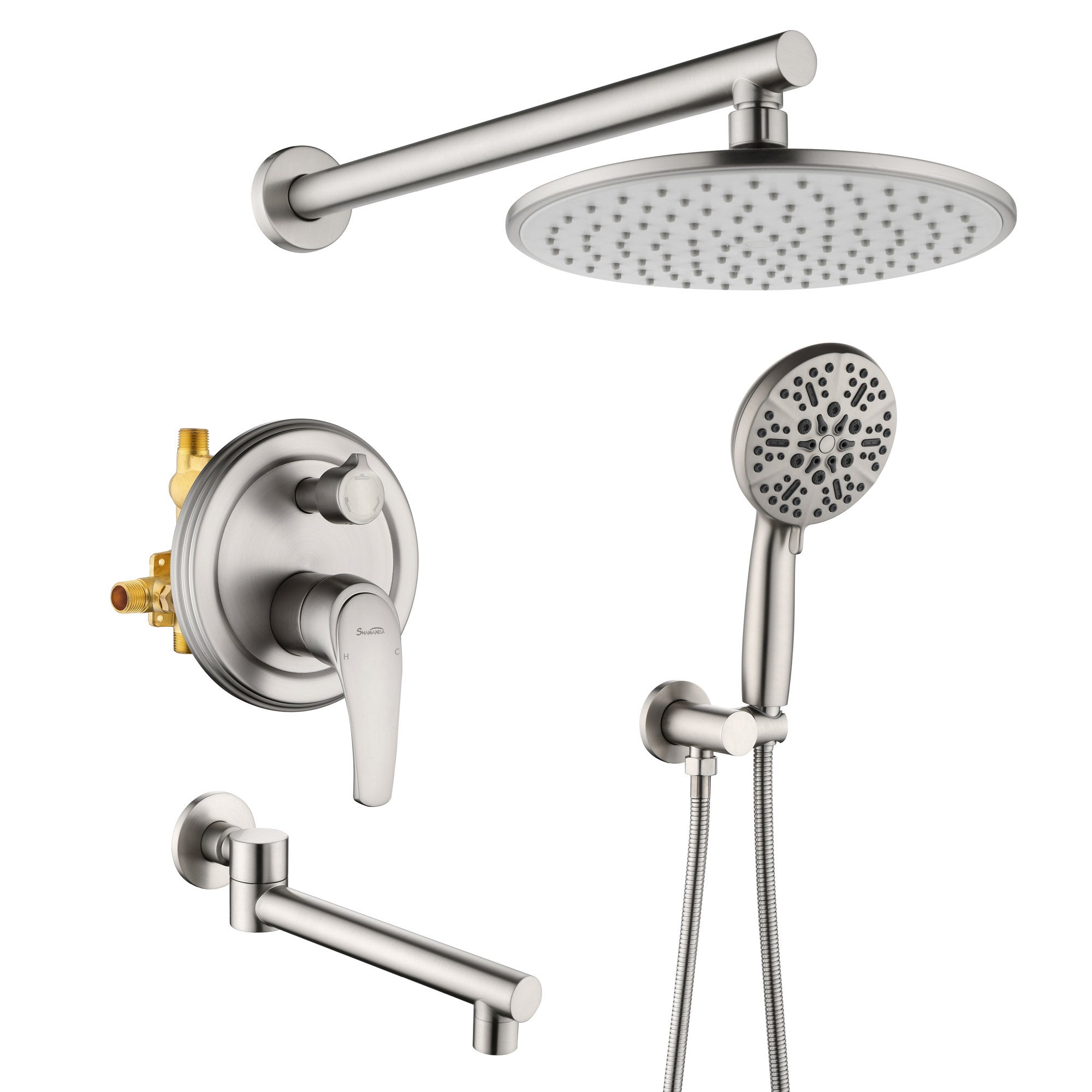 Shower Faucet Set with Tub Spout Luxury Tub Shower Faucet Combo Set with 9 inches Shower Head and Handheld Shower Bathroom Shower Valve Trim Kit Shower Fixture