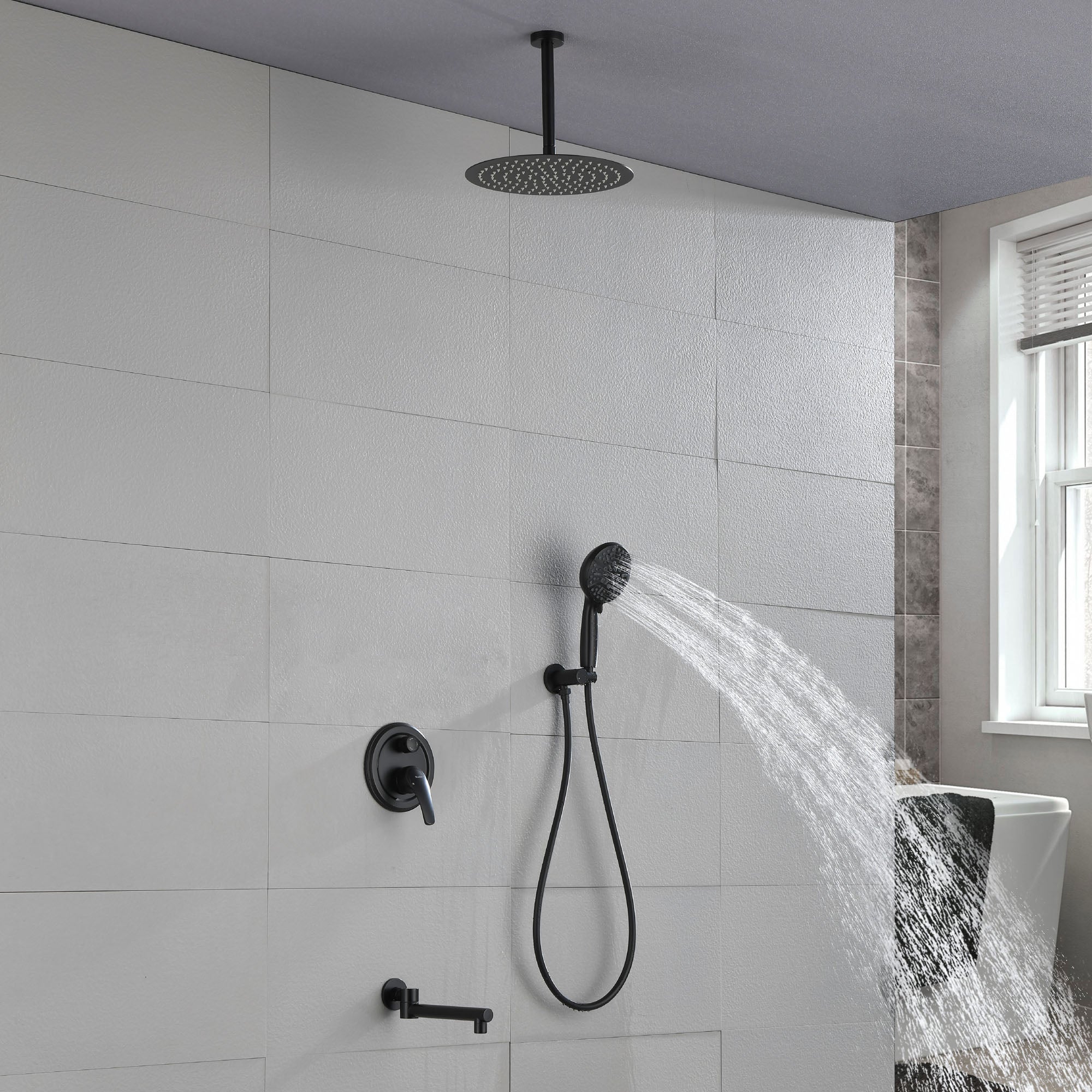 Shower Faucet Set with Tub Spout Rain Shower System Bathroom Shower Set Tub Shower Faucet Combo Set Complete Celling Mounted
