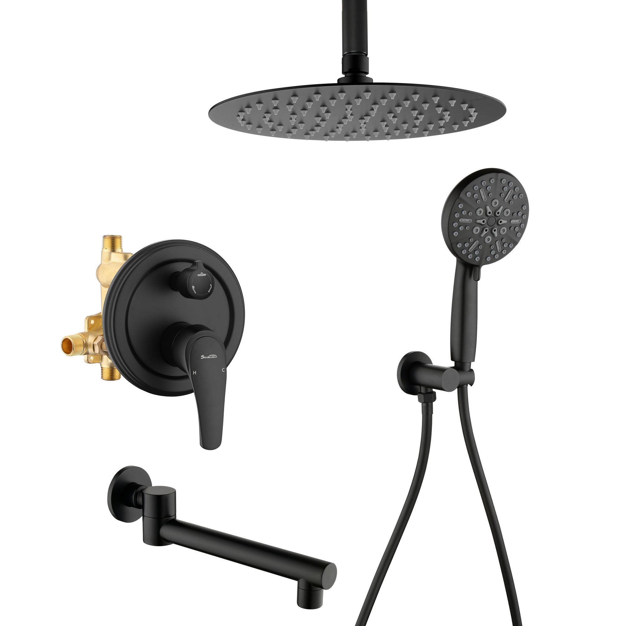 Shower Faucet Set with Tub Spout Rain Shower System Bathroom Shower Set Tub Shower Faucet Combo Set Complete Celling Mounted