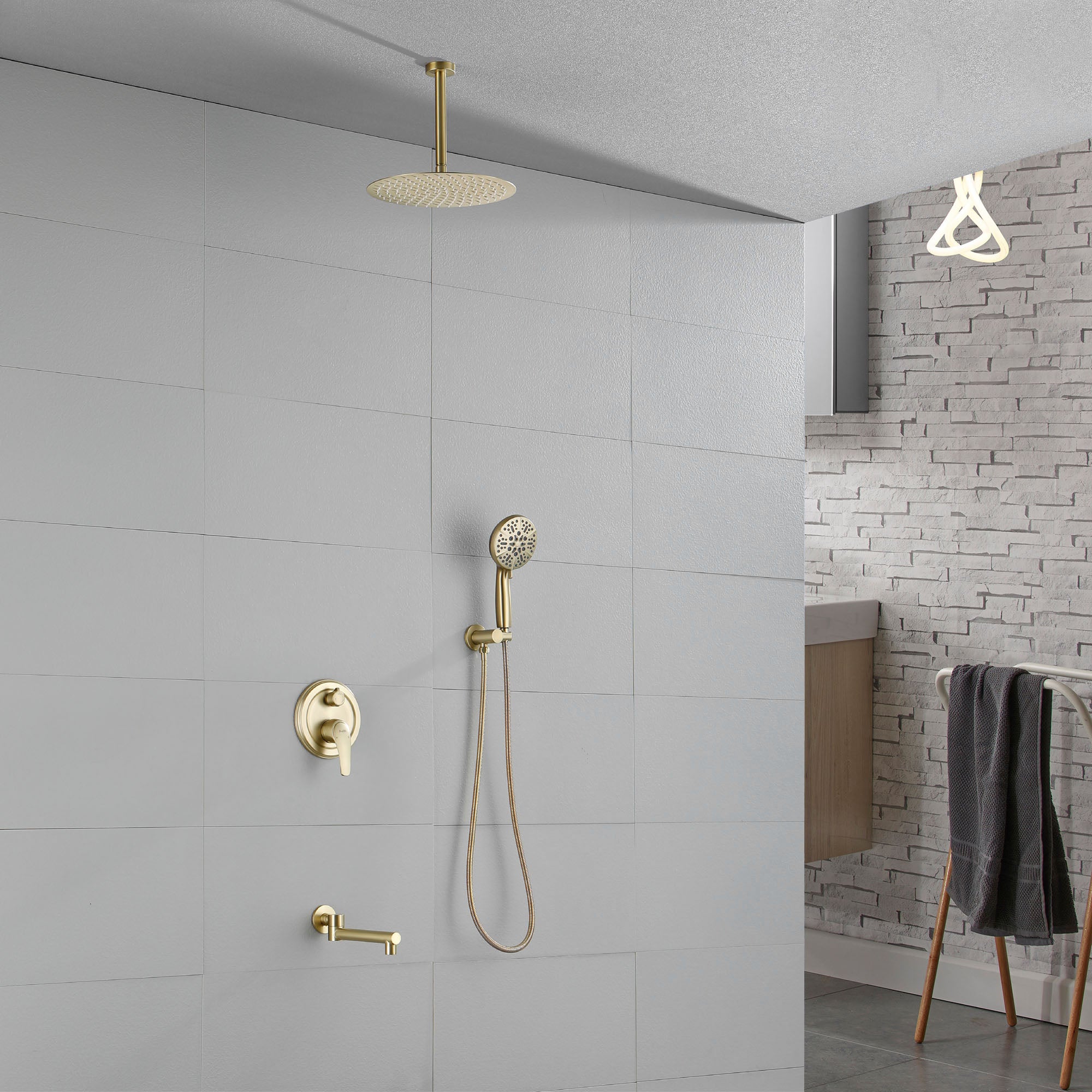 Shower Faucet Set with Tub Spout Rain Shower System Bathroom Shower Set Tub Shower Faucet Combo Set Complete Celling Mounted