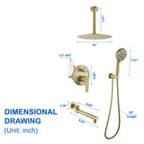 Shower Faucet Set with Tub Spout Rain Shower System Bathroom Shower Set Tub Shower Faucet Combo Set Complete Celling Mounted