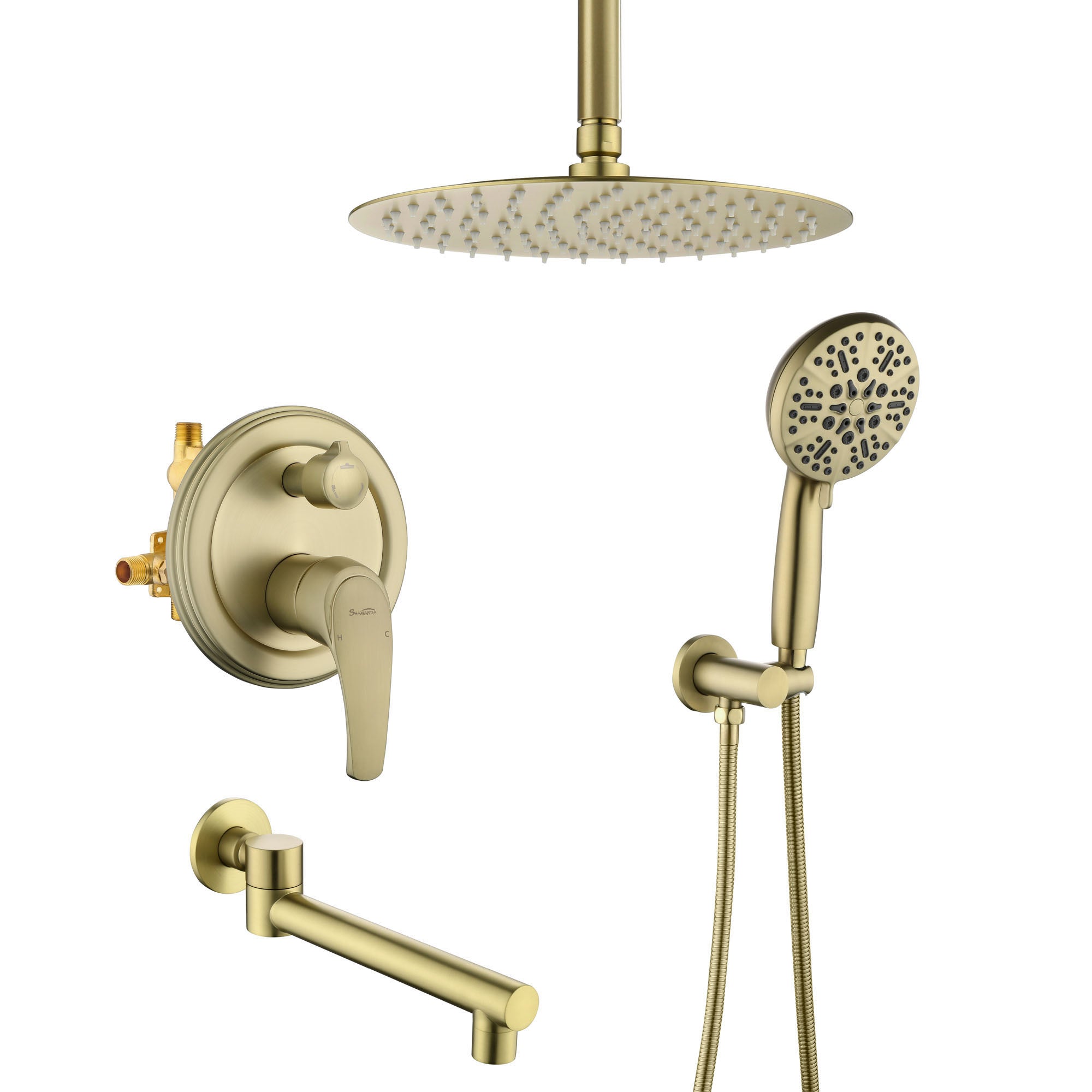 Shower Faucet Set with Tub Spout Rain Shower System Bathroom Shower Set Tub Shower Faucet Combo Set Complete Celling Mounted