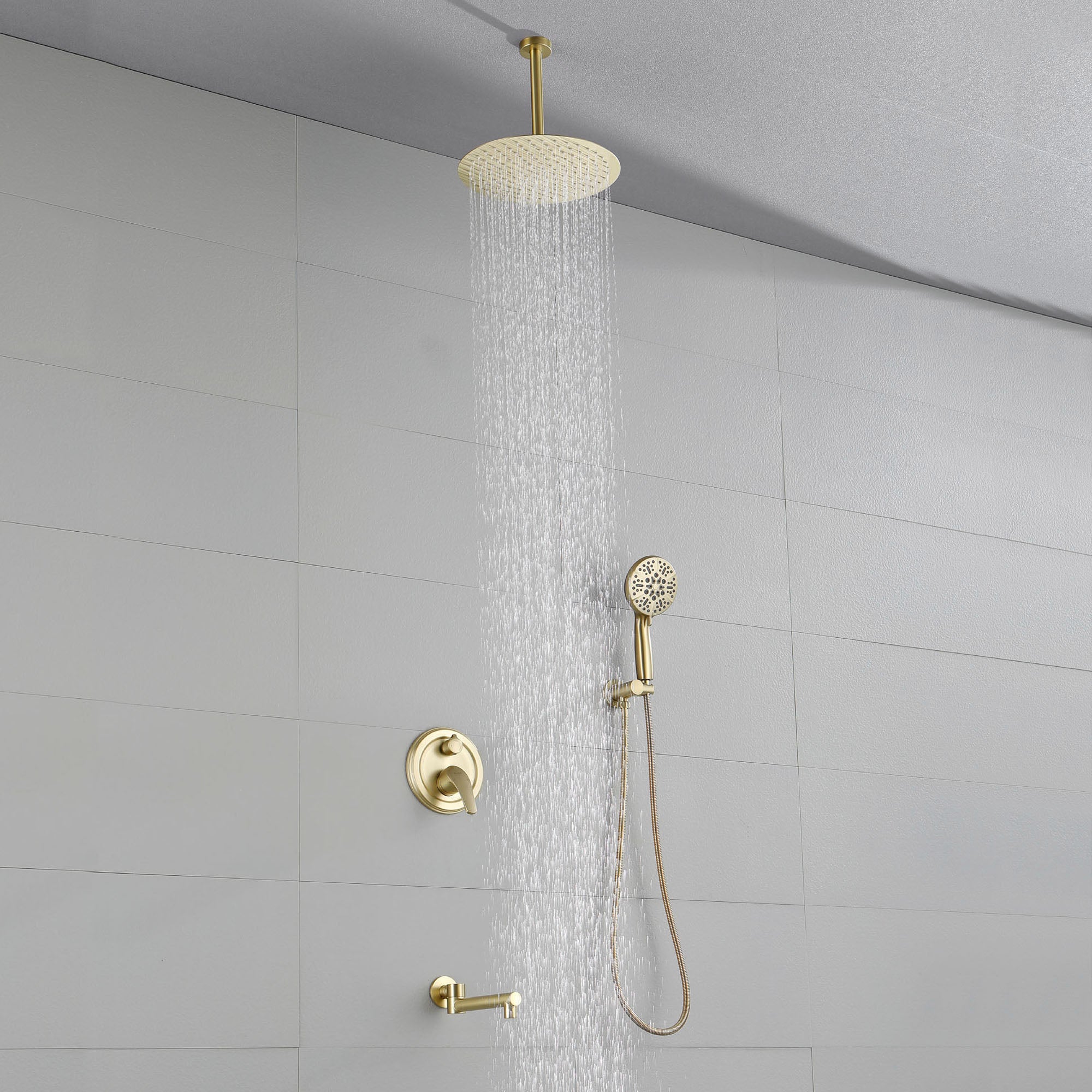 Shower Faucet Set with Tub Spout Rain Shower System Bathroom Shower Set Tub Shower Faucet Combo Set Complete Celling Mounted