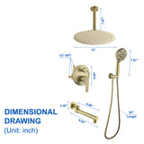 Shower Faucet Set with Tub Spout Rain Shower System Bathroom Shower Set Tub Shower Faucet Combo Set Complete Celling Mounted