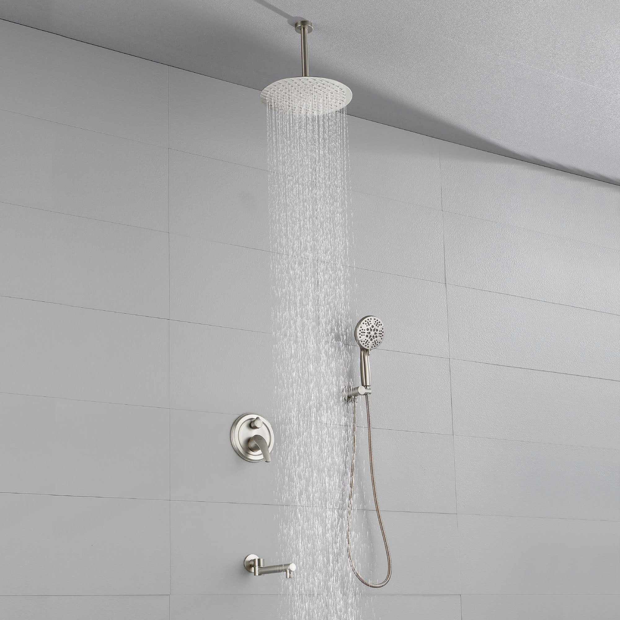 Shower Faucet Set with Tub Spout Rain Shower System Bathroom Shower Set Tub Shower Faucet Combo Set Complete Celling Mounted
