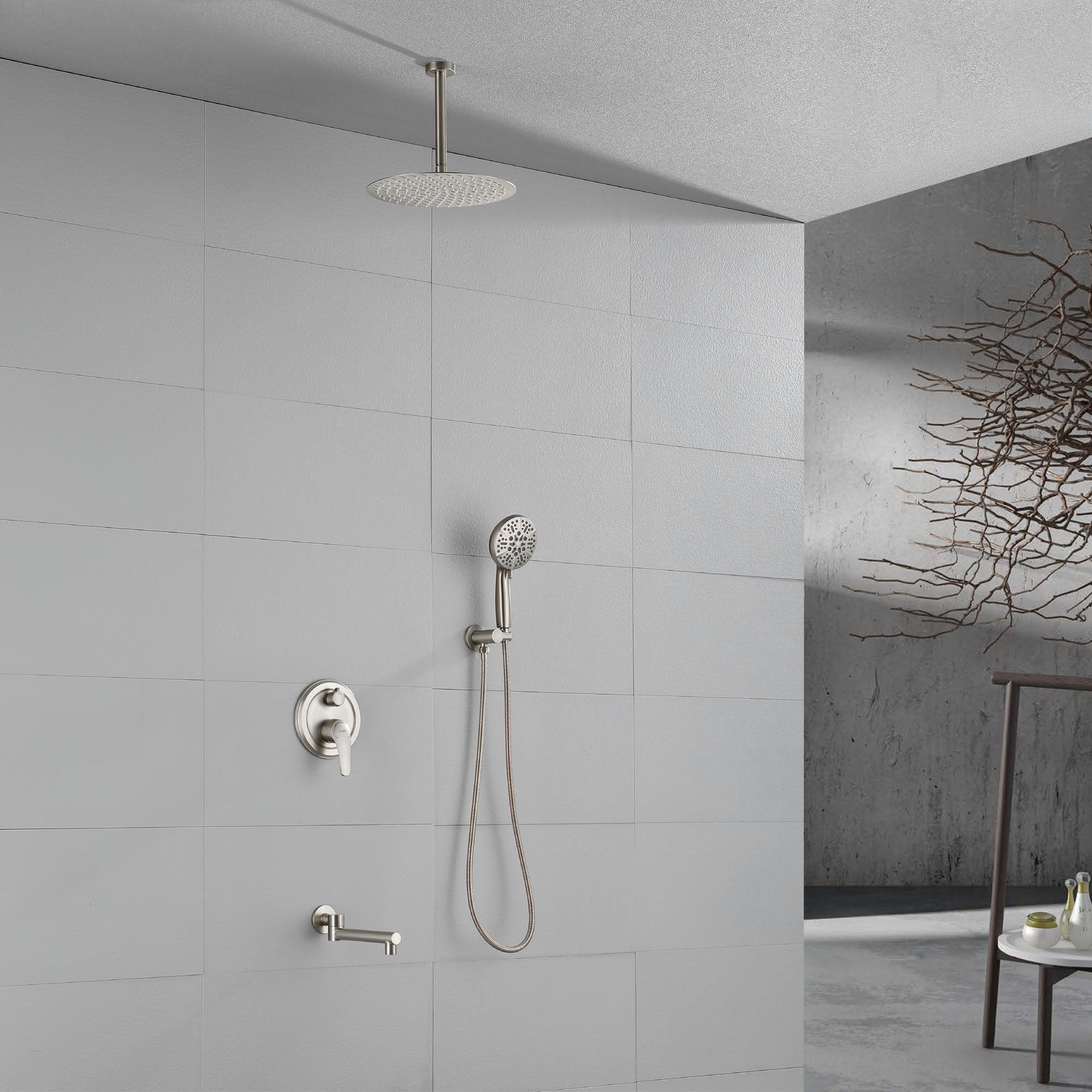 Shower Faucet Set with Tub Spout Rain Shower System Bathroom Shower Set Tub Shower Faucet Combo Set Complete Celling Mounted