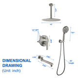 Shower Faucet Set with Tub Spout Rain Shower System Bathroom Shower Set Tub Shower Faucet Combo Set Complete Celling Mounted
