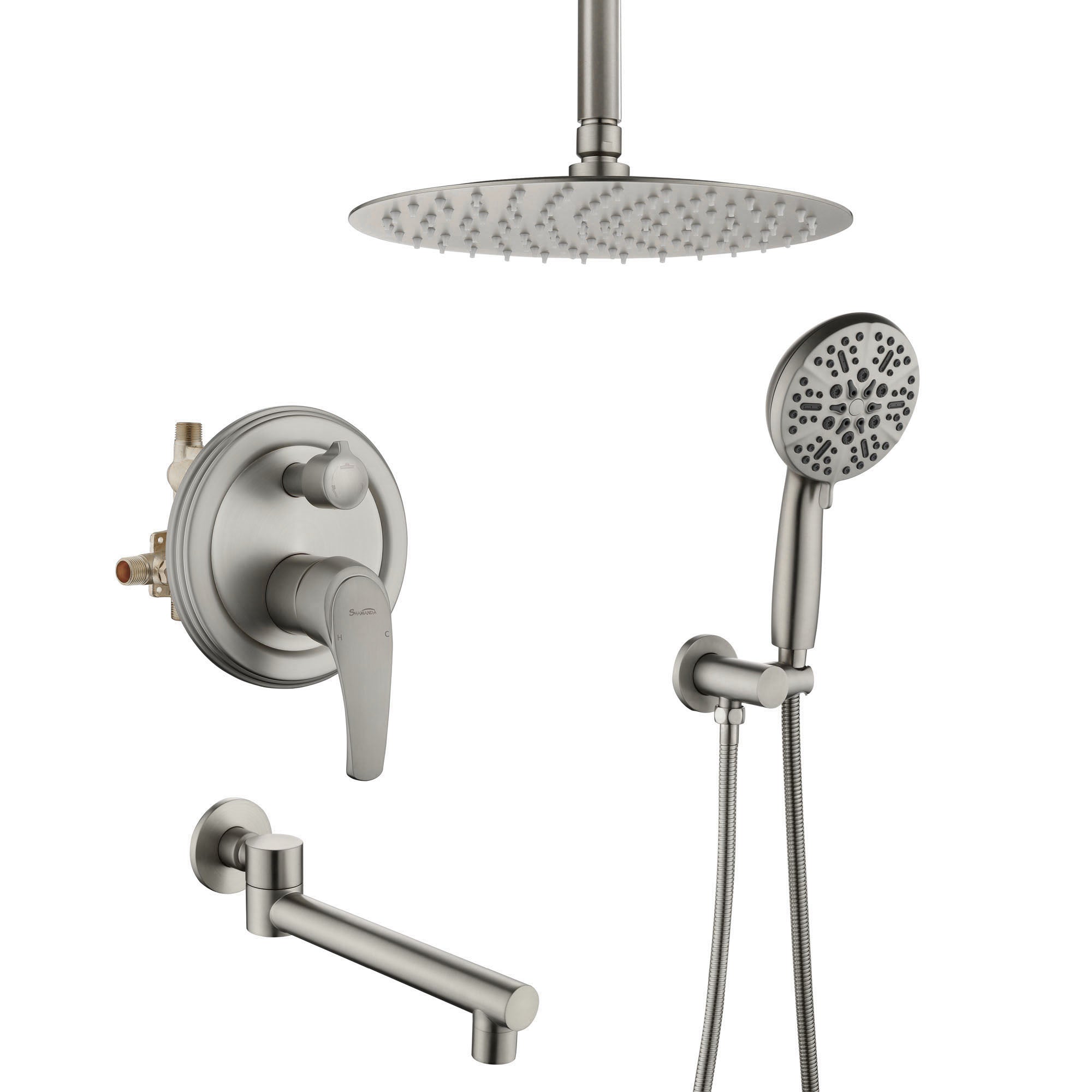 Shower Faucet Set with Tub Spout Rain Shower System Bathroom Shower Set Tub Shower Faucet Combo Set Complete Celling Mounted